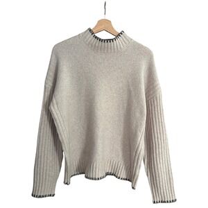 Joie Mock Neck Ribbed Knit Sweater Whip Stitch Long Sleeve Women's Medium